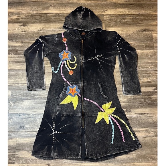 Rising International Jackets & Blazers - Artisan Nepal Hooded Boho Jacket Embroidered Floral Applique M Fairycore